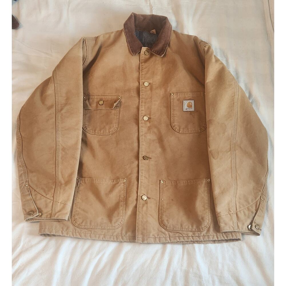 Vintage Carhartt Men’s XL Canvas Chore Coat Light Tan Blanket Lined